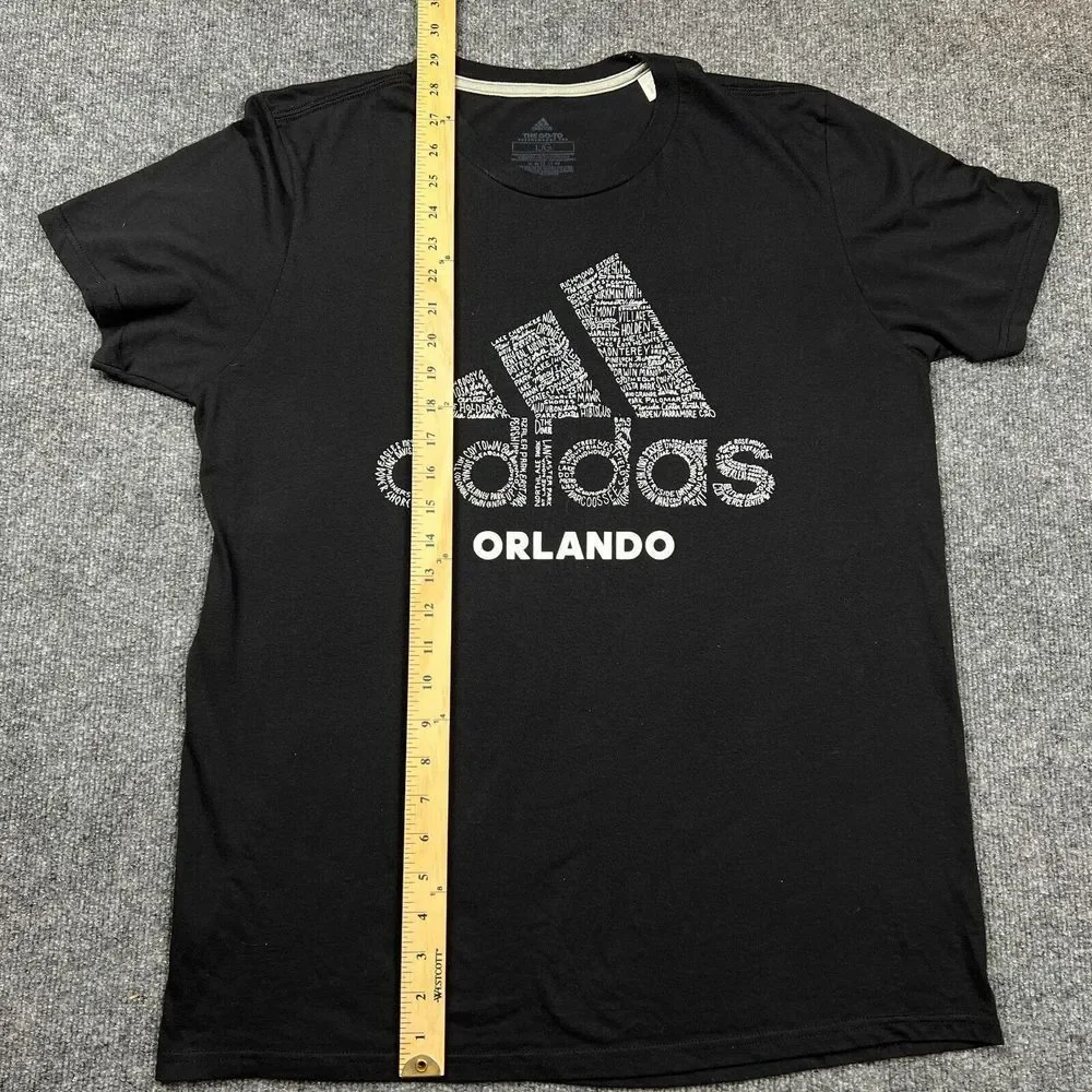 Adidas Orlando Three Stripe T Shirt Adult Size Large L Black Performance Tee‎